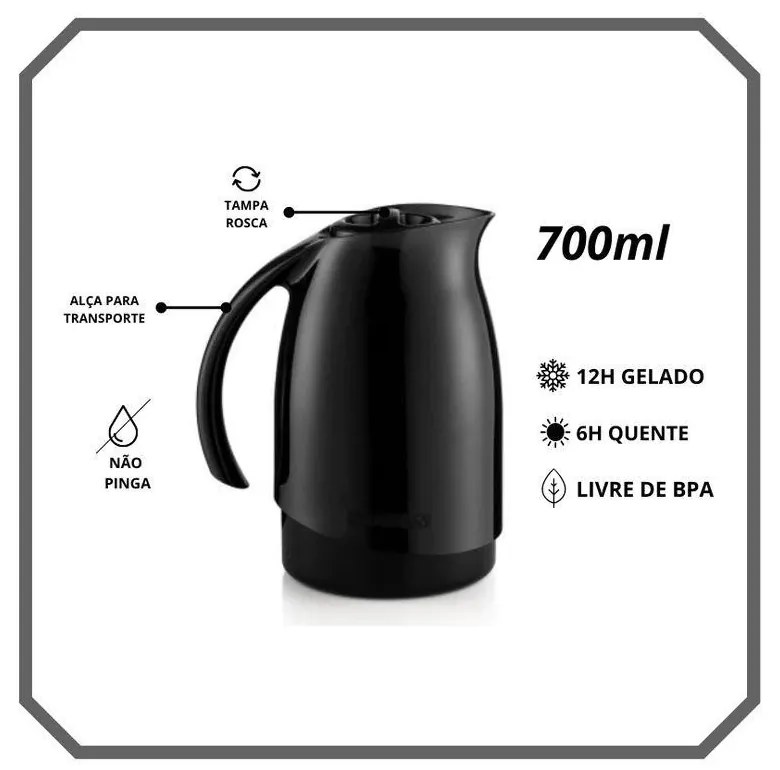 Bule Térmico Cuidar 700ml Preto