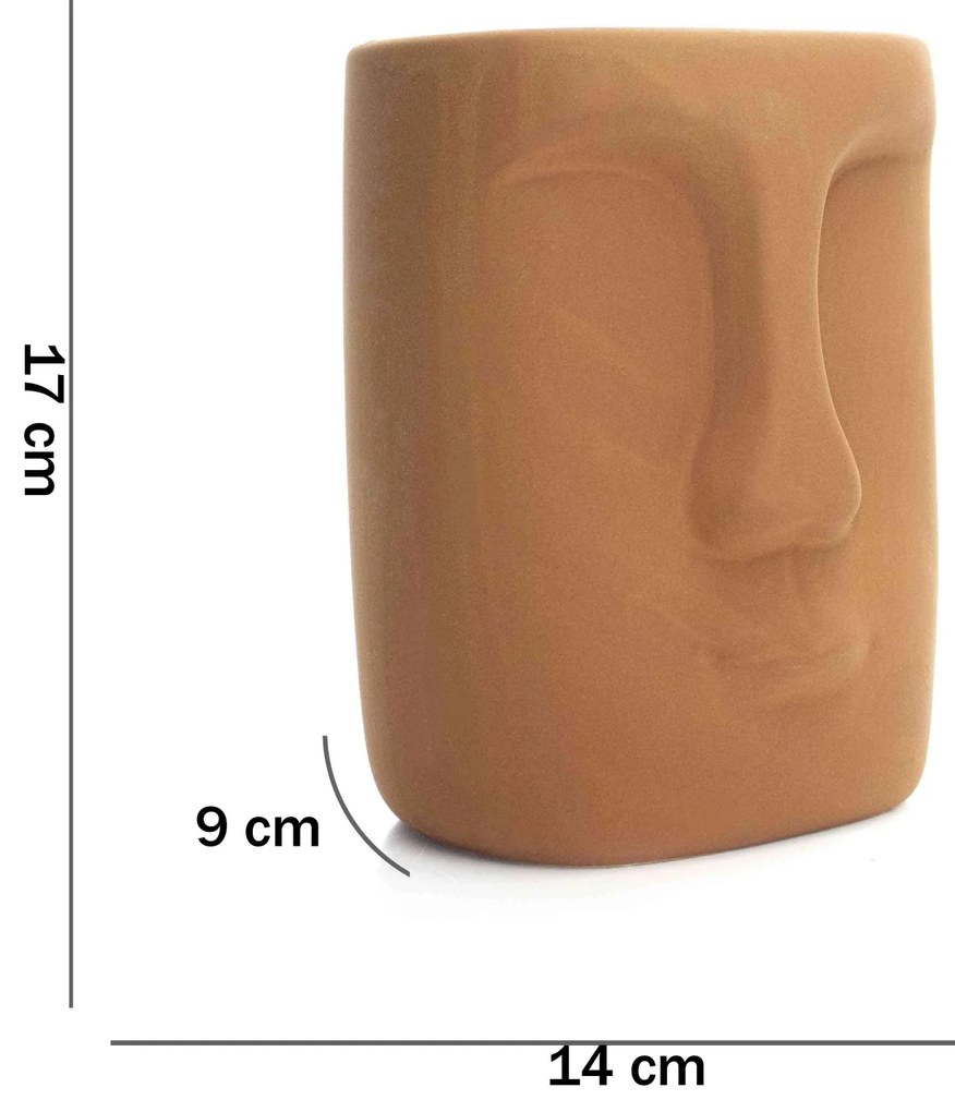 Cachepot Decorativo Em Cerâmica Rosto Terracota 17x14 Cm - D'Rossi