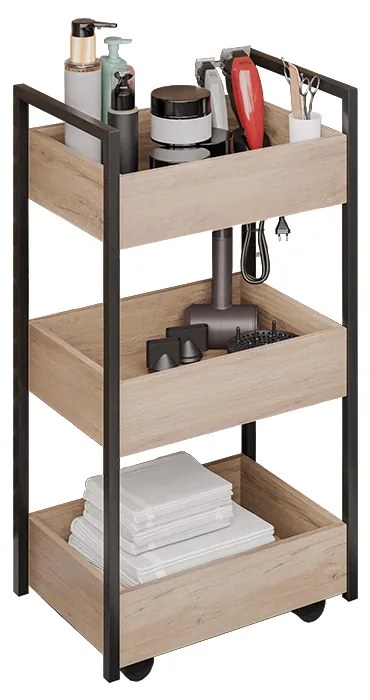 Carrinho de apoio Estética Salão Industrial 3 Prateleiras Lille Preto M12 - D'Rossi - Freijó