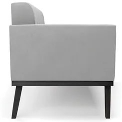 Sofá Namoradeira e 1 Poltrona Base Madeira Preto Ana Suede Cinza - Ibi