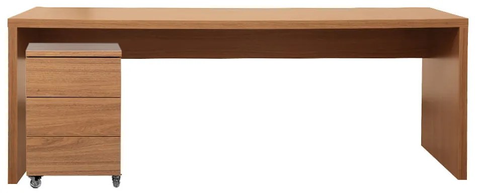 Conjunto Bancada Contemporânea Louro Freijó - 2,06m com Módulo Contemporâneo 3 gavetas Louro Freijó - 42,5cm - Conjunto Office - Bancada Contemporânea Louro Freijó  2,06m + Módulo Contemporâneo 3 gavetas Louro Freijó 42,5cm