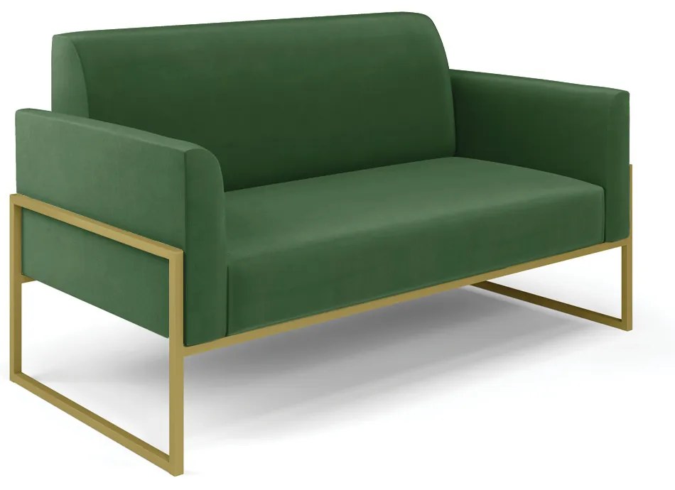 Sofá Namoradeira com Poltrona Base Industrial Alta Dourado Marisa Suede D03 - D'Rossi - Verde