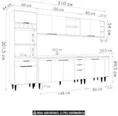 Armário de Cozinha Com Tampo CP07 310cm Pérola Branco Z34 - Mpozen