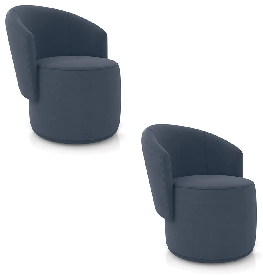 Poltrona Decorativa Orgânica Fixa para Sala Kit 2 Malu Suede M11 - D'Rossi - Azul Marinho