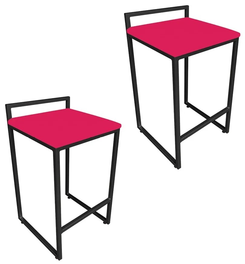 Conjunto 02 Banquetas Pietra Suede Base Preto - Vermelho