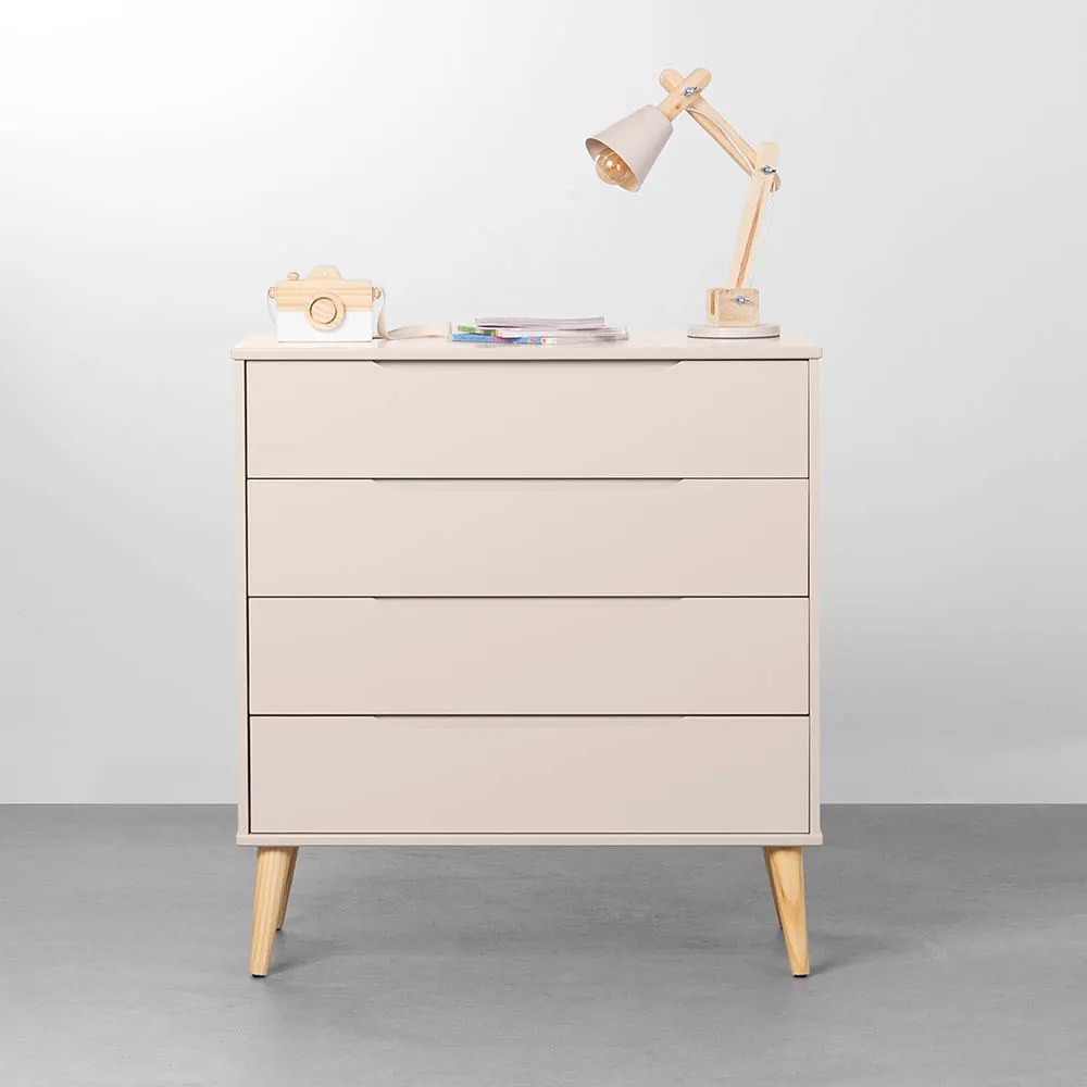 Cômoda Elfe 4 Gavetas com Pés Retrô Natural – Areia Fosco
