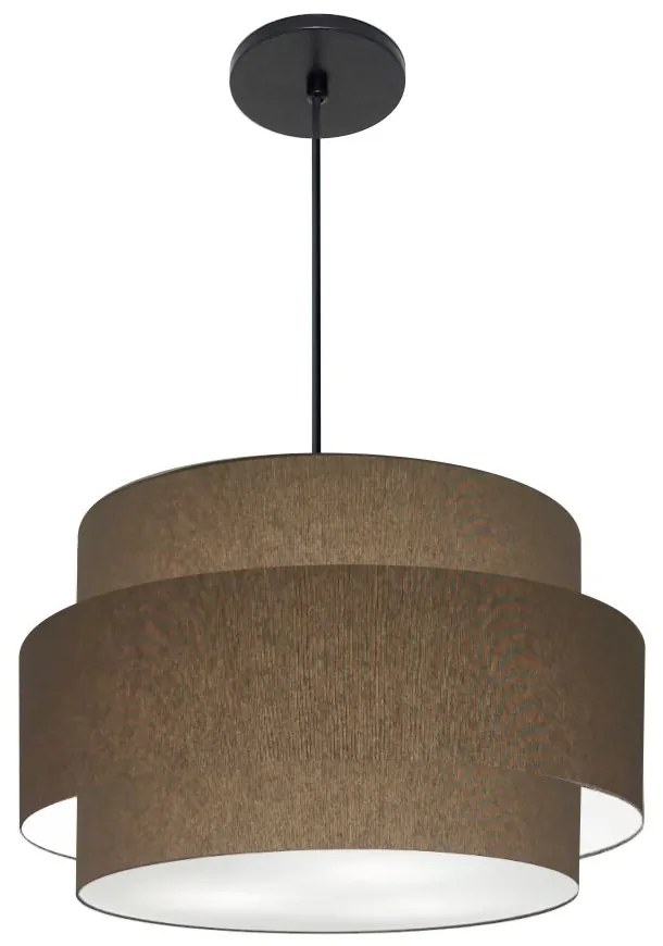 Lustre Pendente Cilíndrico Md-4384 Cúpula em Tecido Caqui Tam 50cm