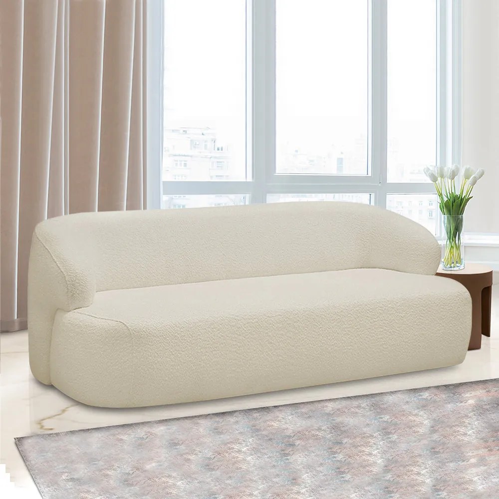 Poltrona Namoradeira 150cm Decorativa Charlote Sala de Estar Pés em Madeira Bouclê Bege G88 - Gran Belo