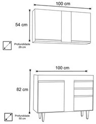 Armário Aéreo Indiana e Balcão Para Pia 100cm Luziania Branco/Preto -