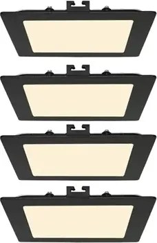 Kit 4 Plafons LED Embutir Quadrado Preto 12W 3000K