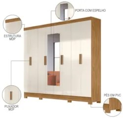 Guarda Roupa Casal com Espelho 8 Portas 236cm Ágata Z17 Freijó/Off Whi