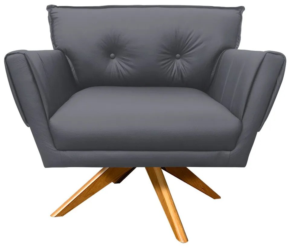 Poltrona Giratória Anitta Corino Base Madeira MA30 D03 - D'Rossi - Grafite