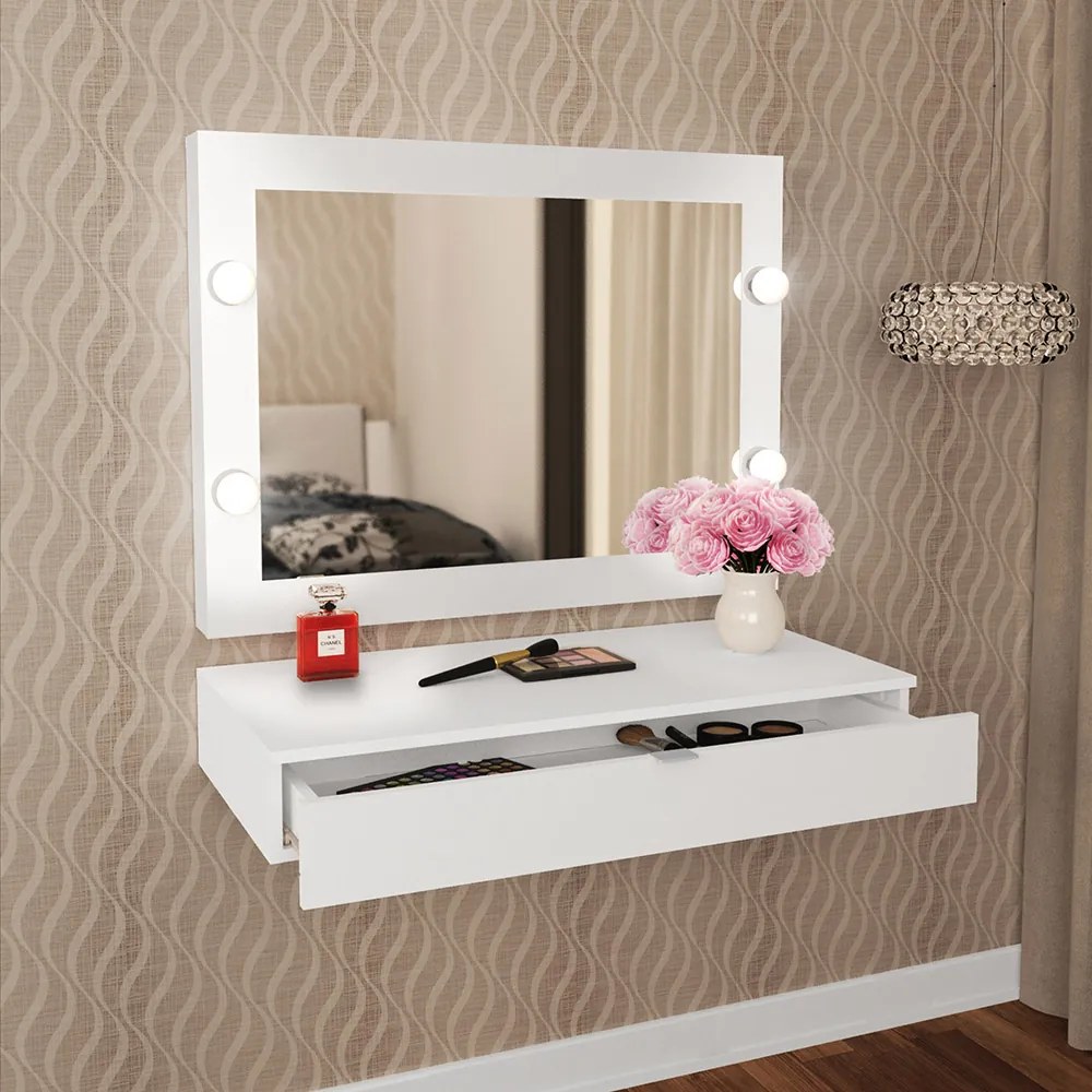 Espelho de Penteadeira Suspensa para Quarto Decorativa PE2006 MPD Branco G69 - Gran Belo