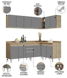 Armário de Cozinha Modulado de Canto 6 Peças CP29 Balcão com Tampo Cas
