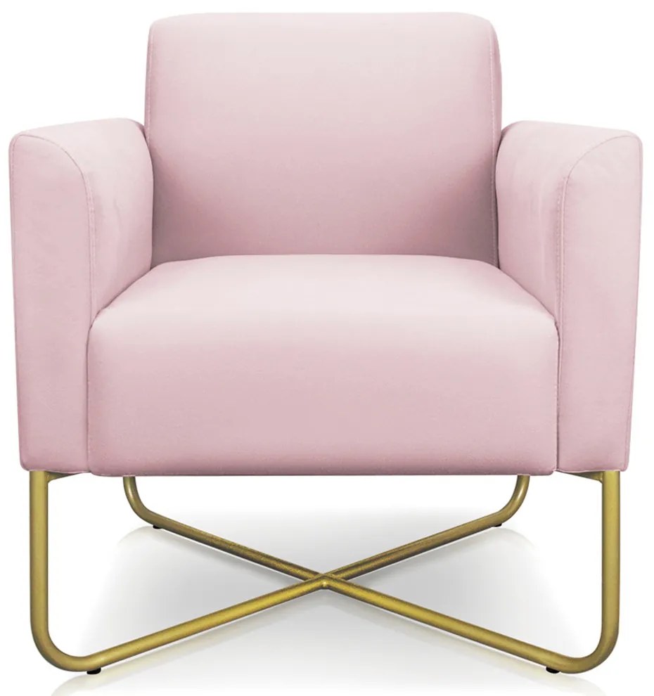 Poltrona Decorativa Isabella Base X Suede Rosa Bebê/Dourado G19 - Gran Belo