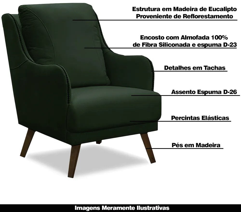 Kit 2 Poltronas Decorativas Catar com Tachas Veludo Verde G33 - Gran Belo