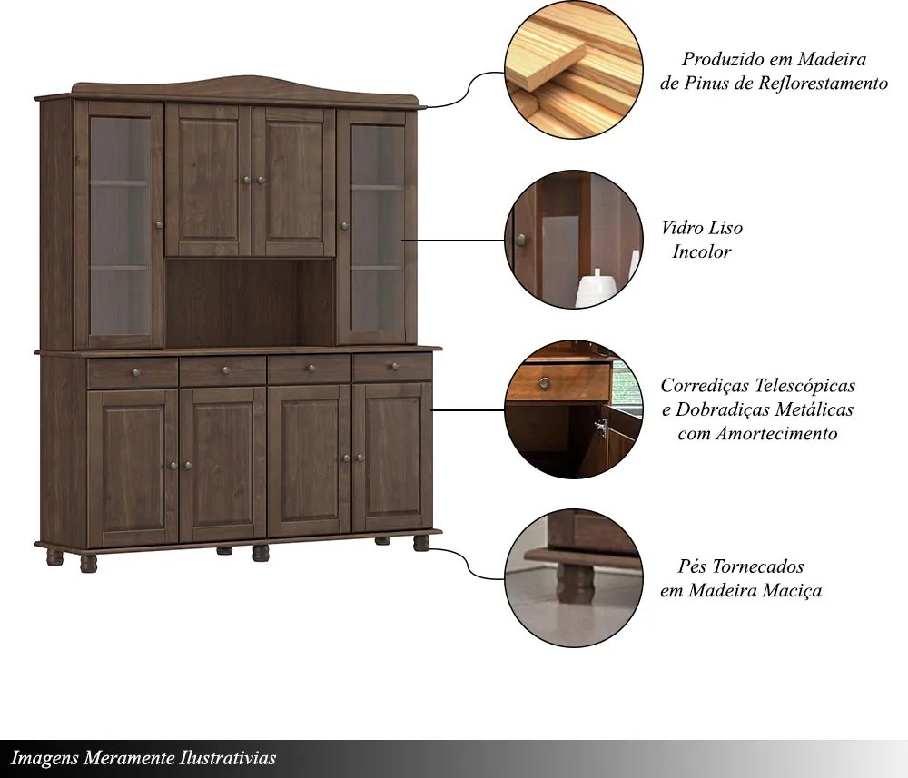 Cristaleira Madeira Maciça 8 Portas Garnet Café - G74 - Gran Belo