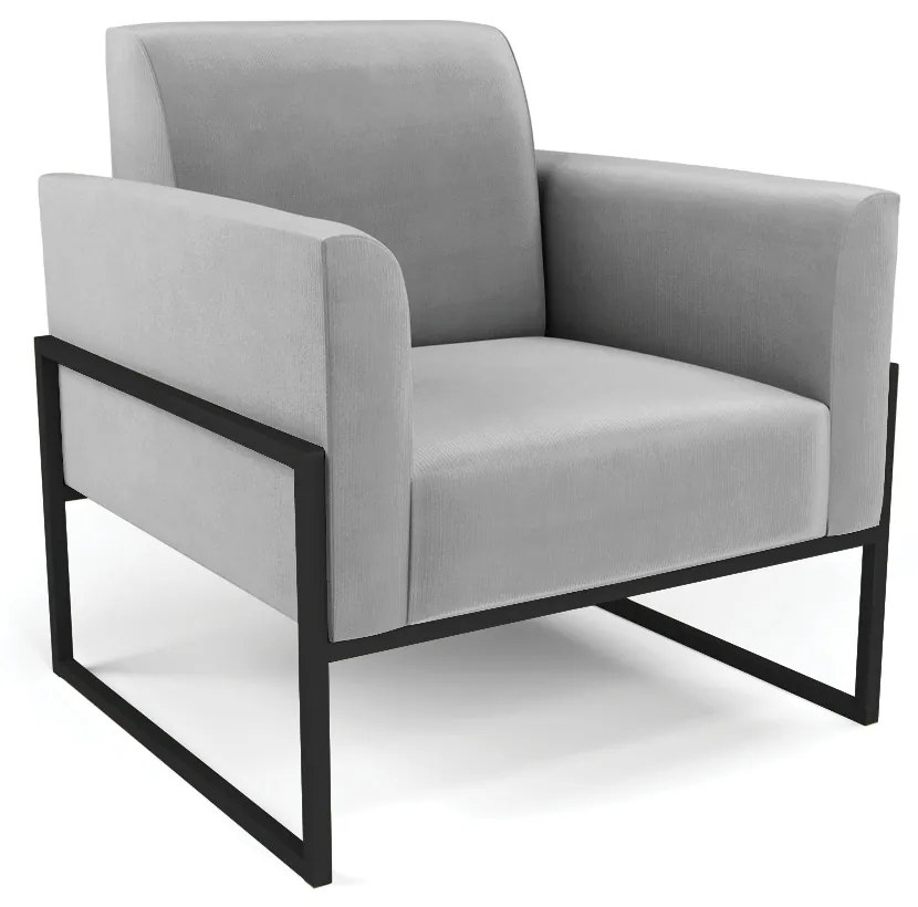 Sofá Namoradeira com Poltrona Base Industrial Alta Preto Marisa Suede D03 - D'Rossi - Cinza