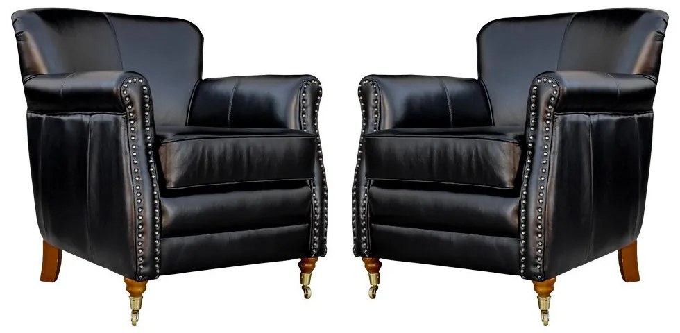 Kit 02 Poltronas Decorativas Sala de Estar Brunei Pés Príncipe Couro Preto G58 - Gran Belo