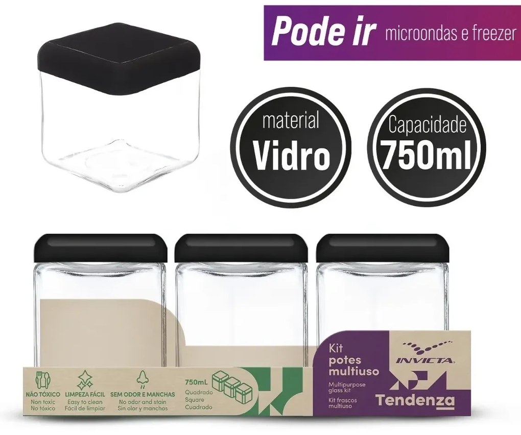 Kit com 3 Potes Tendenza 750 ML Preto