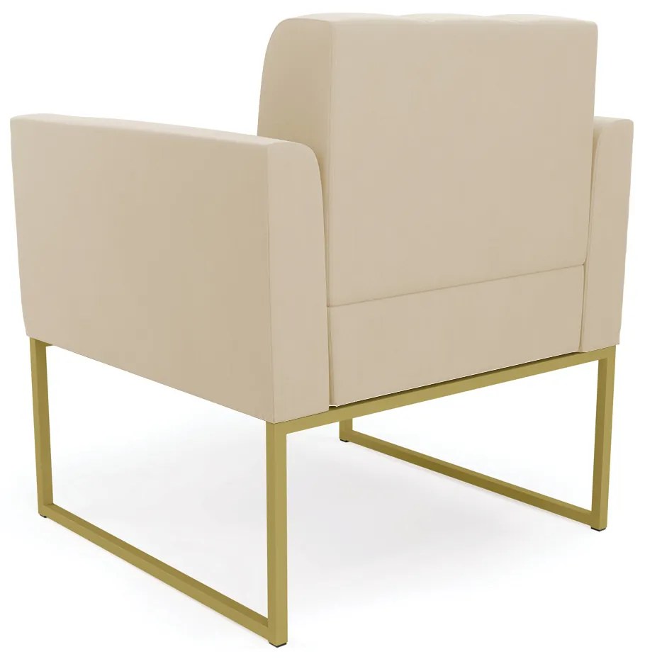 Kit 1 Sofá Namoradeira e 1 Poltrona Elisa Suede Base Metálica Industrial Dourado - D'Rossi - Bege