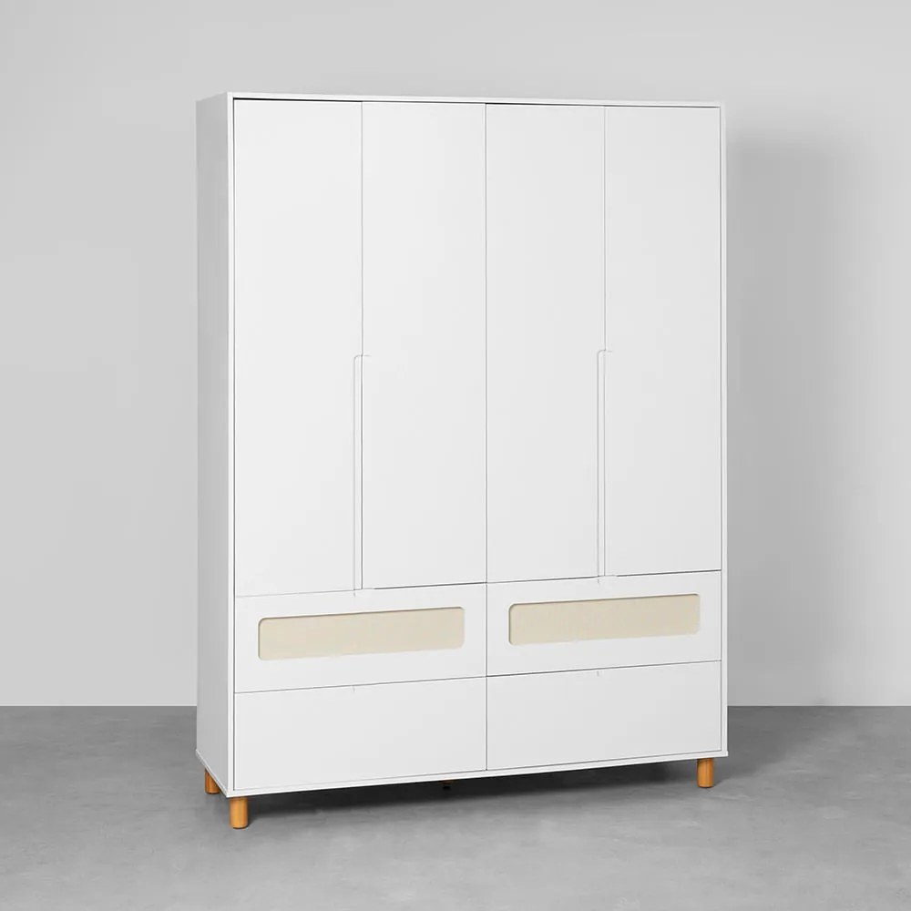 Guarda-Roupa Ollie 4 Portas com Pés Natural - Branco Fosco
