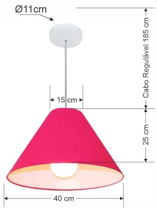 Lustre Pendente Cone Md-4078 Cúpula em Tecido 25/40x15cm Rosa Pink - Bivolt