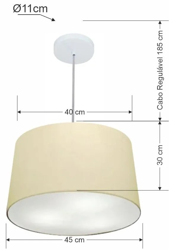 Lustre Pendente Cone Md-4156 Cúpula em Tecido 30/45x40cm Algodão Crú - Bivolt