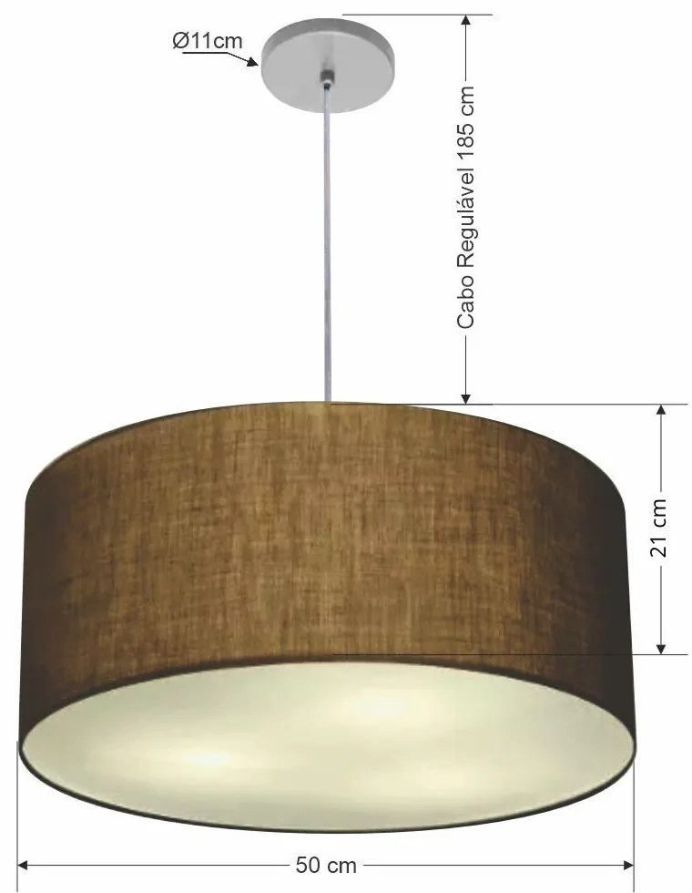 Lustre Pendente Cilíndrico Md-4049 Cúpula em Tecido 50x21cm Café - Bivolt