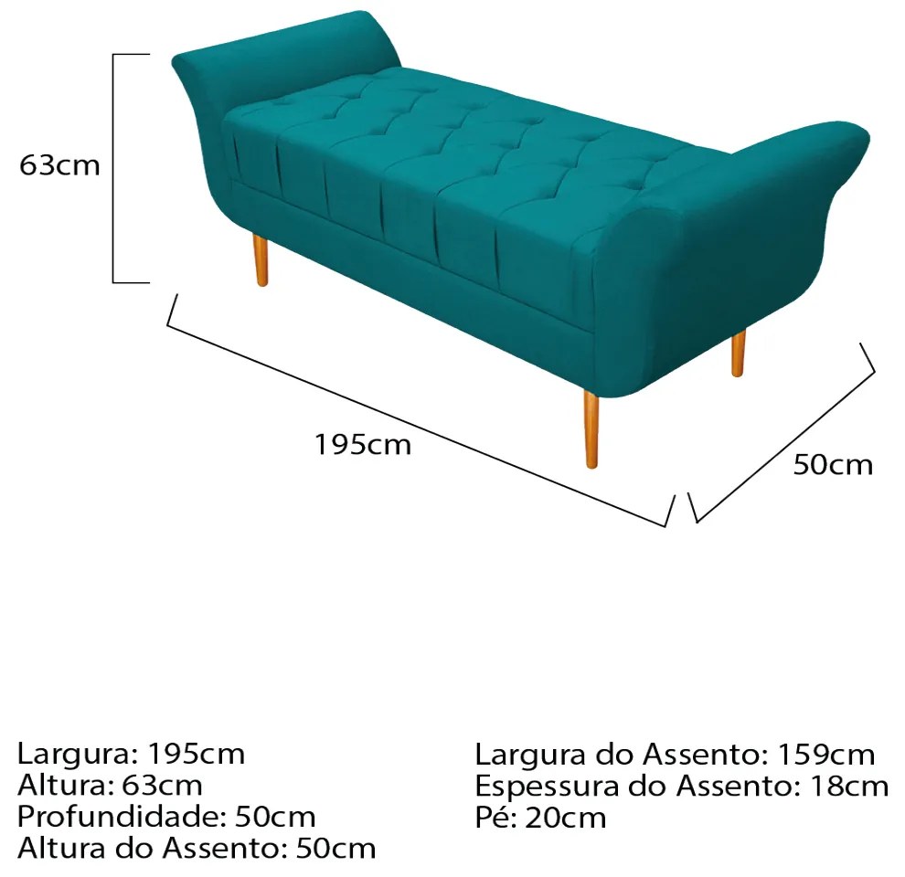 Recamier Estofado Ari 195 cm King Size Suede Azul Turquesa - ADJ Decor