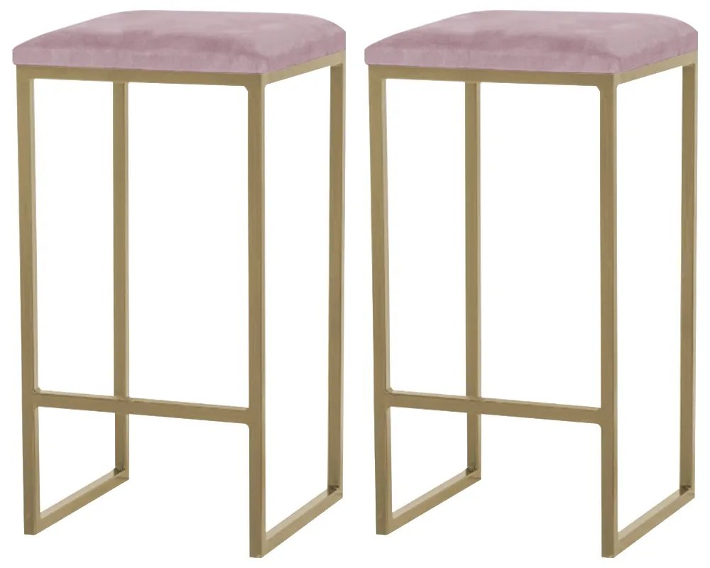 Kit 2 Banqueta Decorativa Billie Base Gold Veludo Rosê G41 - Gran Belo