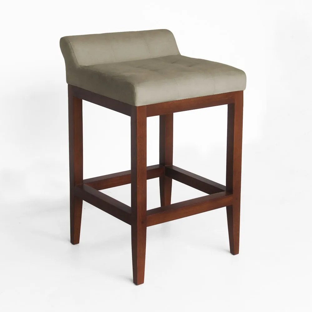 Banqueta Alta Lotus Base Madeira Maciça Estofada Suede Nude
