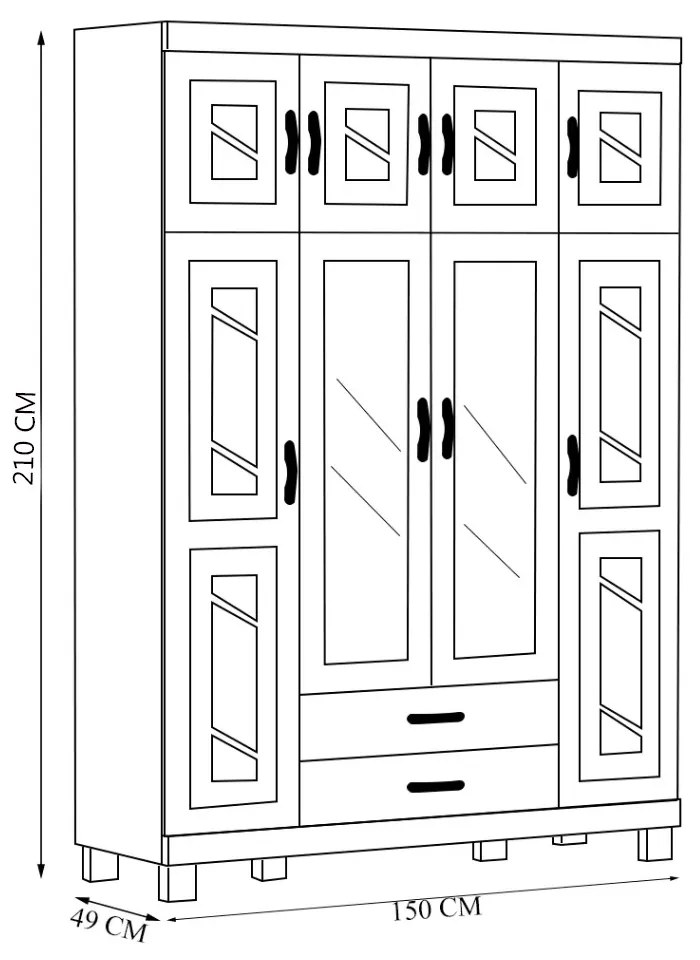 Guarda Roupa Casal Decorativo Alonso Madeira 08 Portas Com Espelho Imbuía G74 - Gran Belo