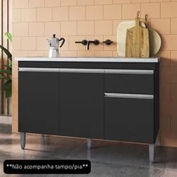 Balcão Gabinete Para Pia Sem Tampo 120cm 3 Portas e 1 Gaveta Tatiane P