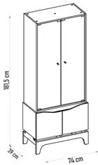Cristaleira para Sala de Jantar 4 Portas 74cm Alice D04 Freijó/Off Whi