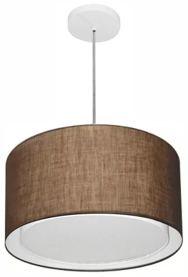 Lustre Pendente Cilíndrico Duplo Md-4290 Cúpula em Tecido 40x25cm Café - Bivolt