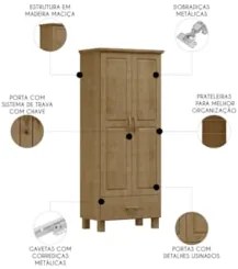 Guarda Roupa Solteiro 82cm 2 Portas 1 Gaveta Renzo Freijó F07 - Mpozen