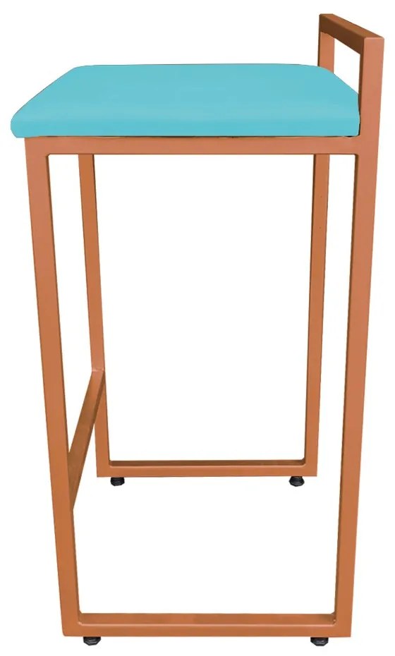 Conjunto 02 Banquetas Pietra Suede Base Cobre - Azul Turquesa