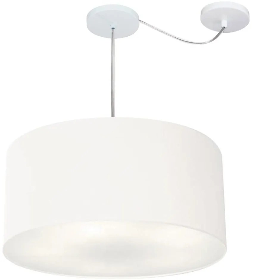Lustre Pendente Cilíndrico Com Desvio Md-4252 Cúpula em Tecido 55x25cm Branco - Bivolt