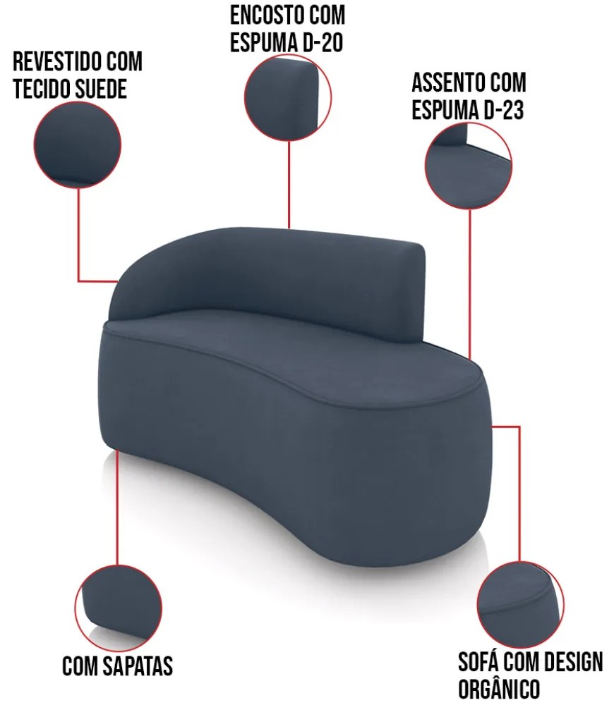 Sofá 2 Lugares Orgânico 140cm Morgan e Poltrona Lua Suede D03 - D'Rossi - Azul Marinho