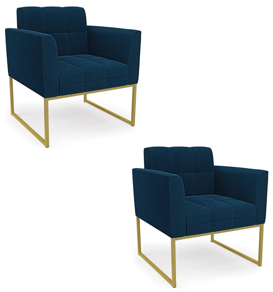 Poltrona Decorativa Industrial Dourado Kit 2 Elisa Bouclê D03 - D'Rossi  - Azul