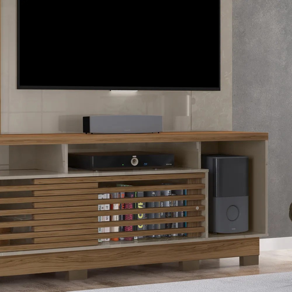 Estante de TV 60 Pol 200cm com Pé Sala de Estar Lumari M20 - D'Rossi - Fendi e Naturale