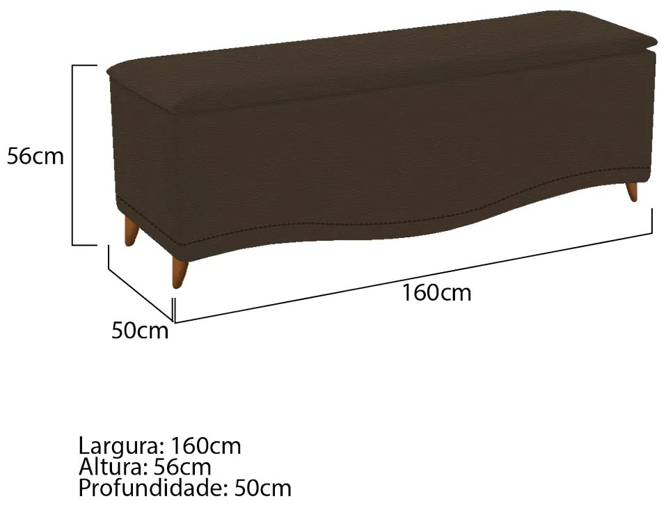 Calçadeira Estofada Yasmim 160 cm Queen Size Corano Marrom - ADJ Decor