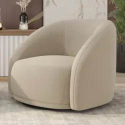 Poltrona Decorativa Orgânica Giratória Lya Z32 Suede Bege - Mpozenato