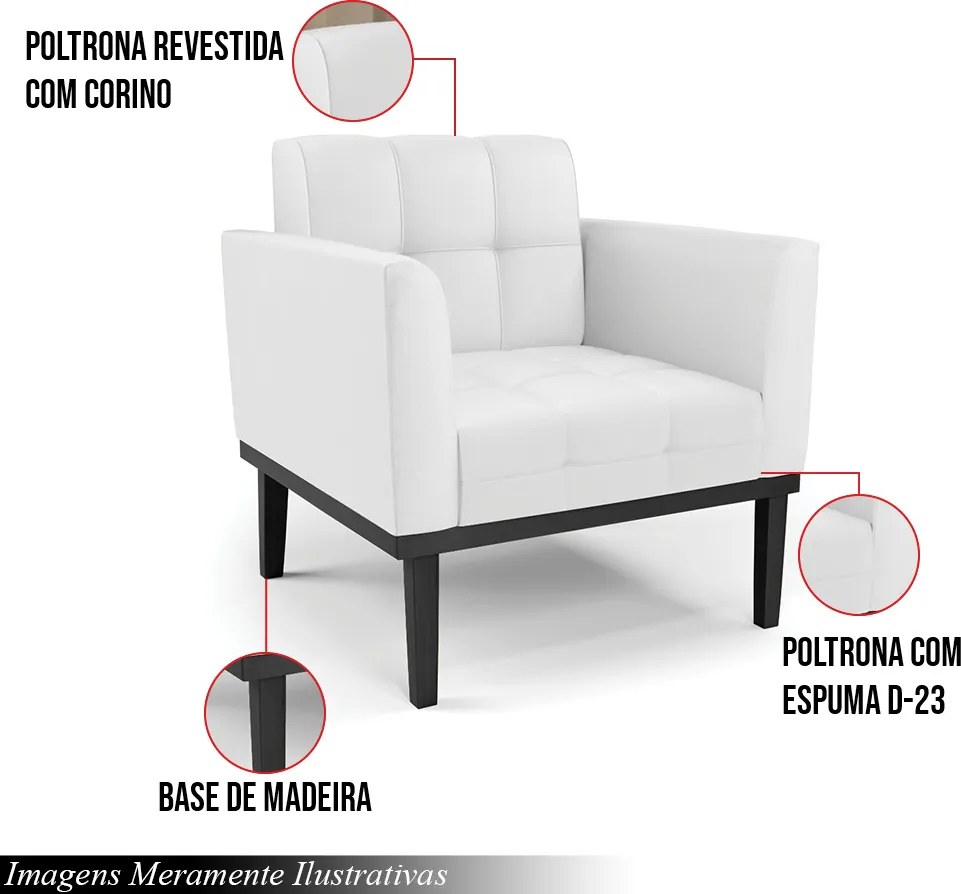Kit 2 Poltronas Decorativas Karen Pés Fixo em Madeira Preto PU Branco G19 - Gran Belo