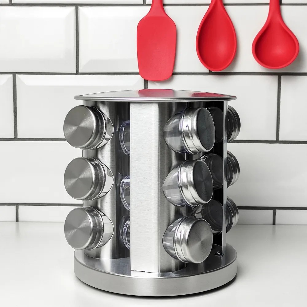 Porta-Tempero Giratório de Inox - 12 peças