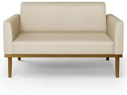 Sofá Namoradeira Base Madeira Castanho Maressa Veludo Luxo Off White -