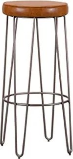 Banqueta Dove Alta Corino Caramelo Base Bronze - 77207 Sun House