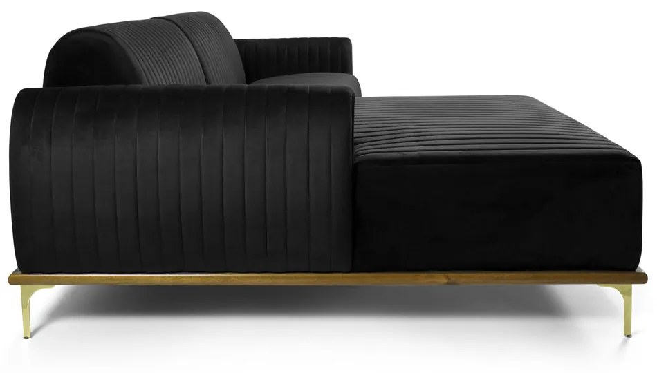 Sofá 3 Lugares Lisboa D07 com Chaise Esquerda 230cm Veludo Preto - D'Rossi