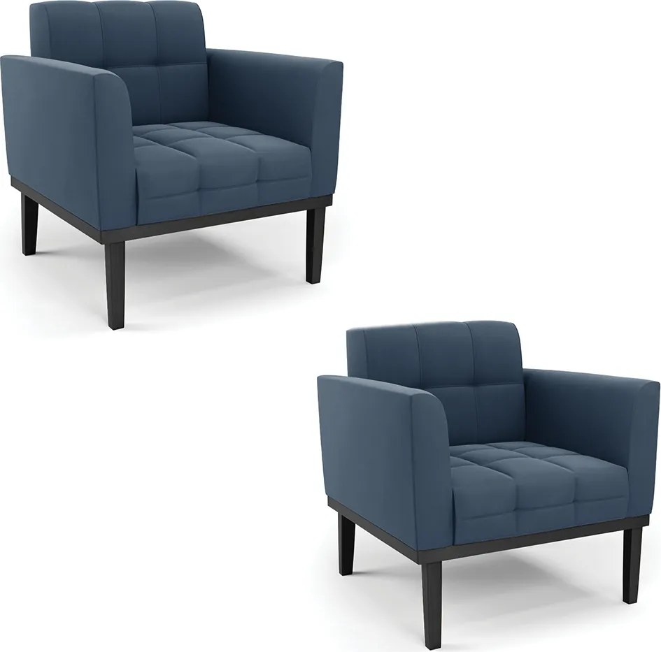 Kit 2 Poltronas Decorativas Karen Pés Fixo em Madeira Preto Suede Azul Marinho G19 - Gran Belo